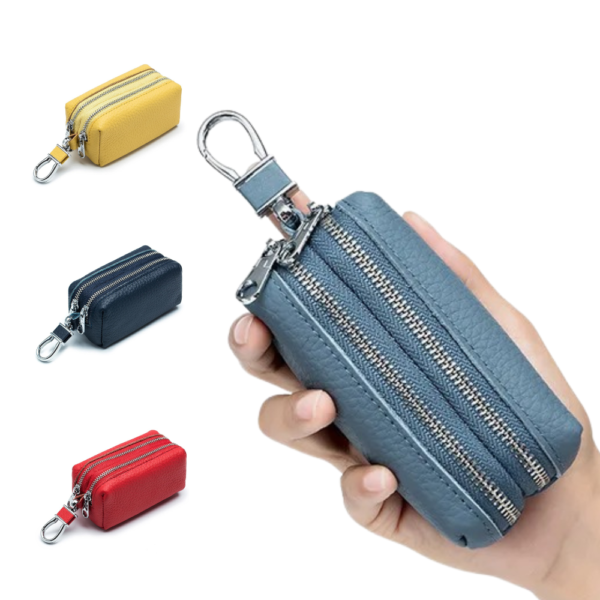 Double Zipper Leather Keychain Case